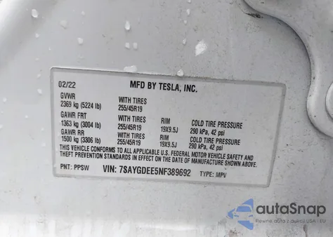 2022 Tesla Model Y Long Range Dual Motor All-Wheel Drive from USA, damaged, VIN 7SAYGDEE5NF389692
